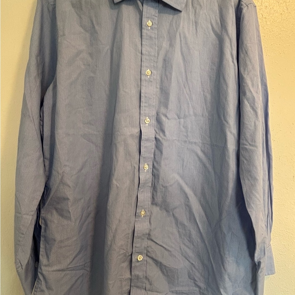 Bloomingdale's Blue White Striped Men’s Button Up Long Sleeve 16.5 (L)